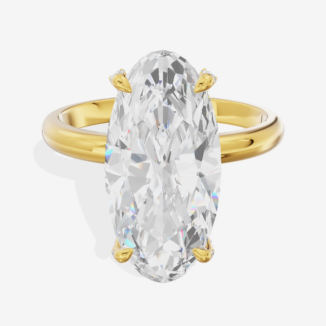 East-West Step Cut Pear Hidden Halo Engagement Ring (3.03 ct. tw.) in 14K Yellow Gold