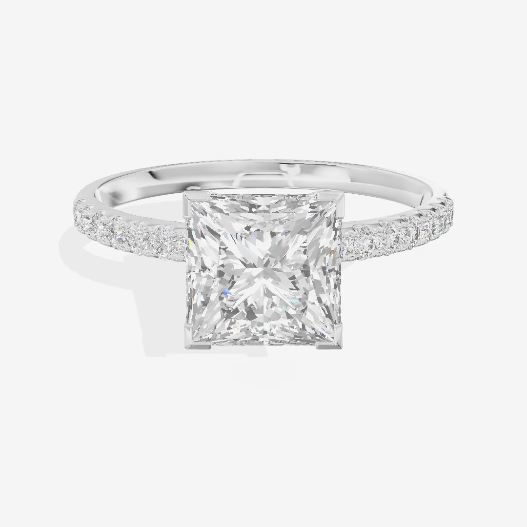Solitaire Pavé Princess Engagement Ring (1.02 ct. tw.) in 18K White Gold
