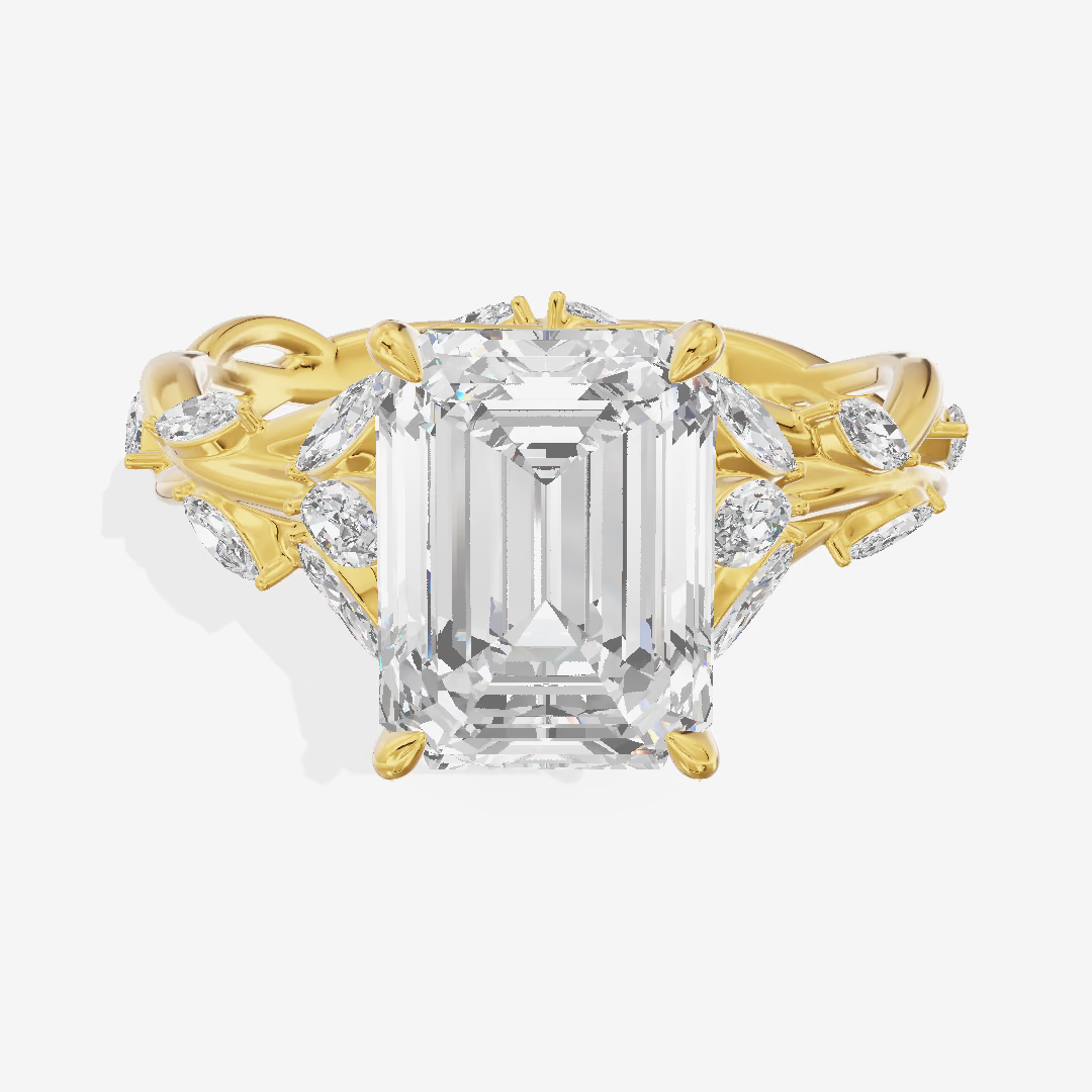 Vine Marquise Emerald Cut Engagement Ring (4.09 ct. tw.) in 14K Yellow Gold