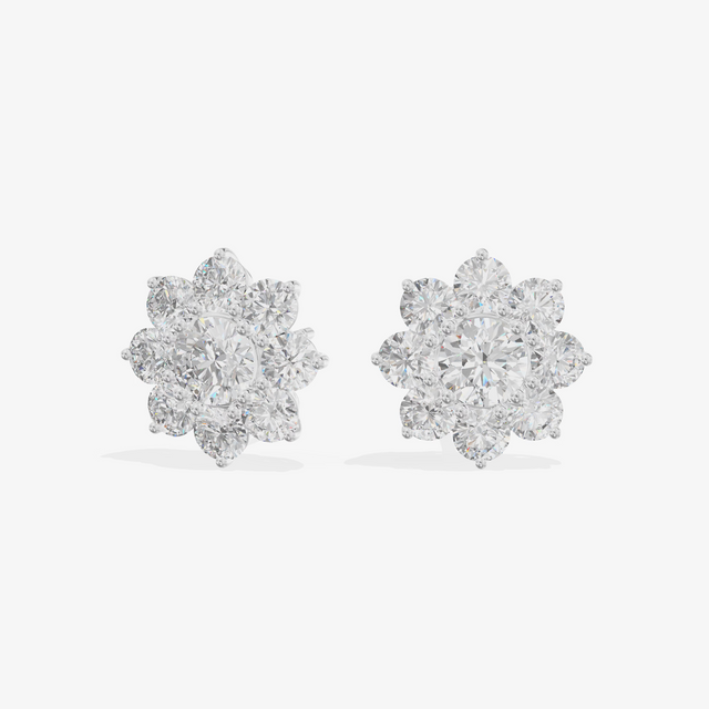 Flower Cluster Halo Stud Earrings (3.25 ct. tw.) in 18K White Gold