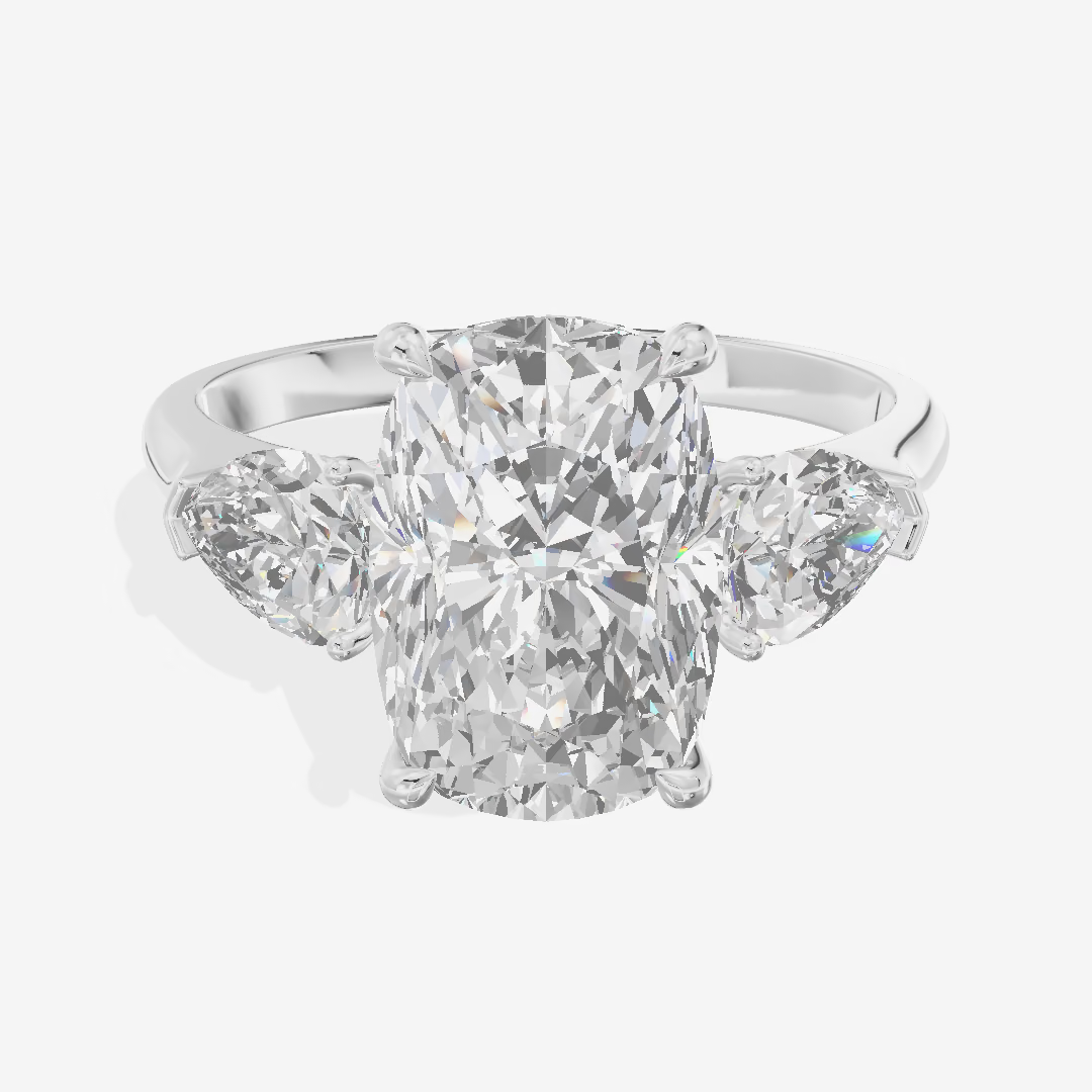 Three Stone Pear Accent Cushion Engagement Ring (3.09 ct. tw.) in 18K White Gold
