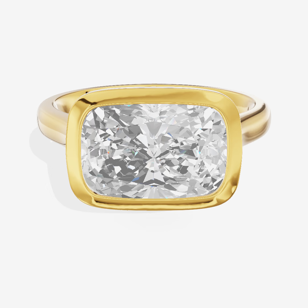 East-West Bezel Cushion Engagement Ring (3.01 ct.) in 14K Yellow Gold