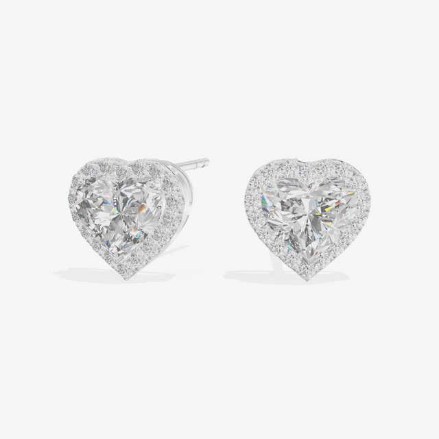 Pavé Halo Heart Stud Earrings (1.31 ct. tw.) in 18K White Gold