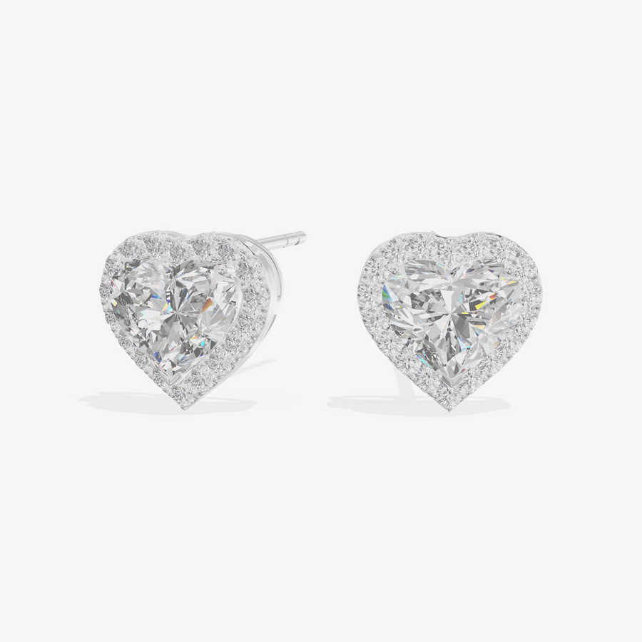 Pavé Halo Heart Stud Earrings (1.31 ct. tw.) in 18K White Gold