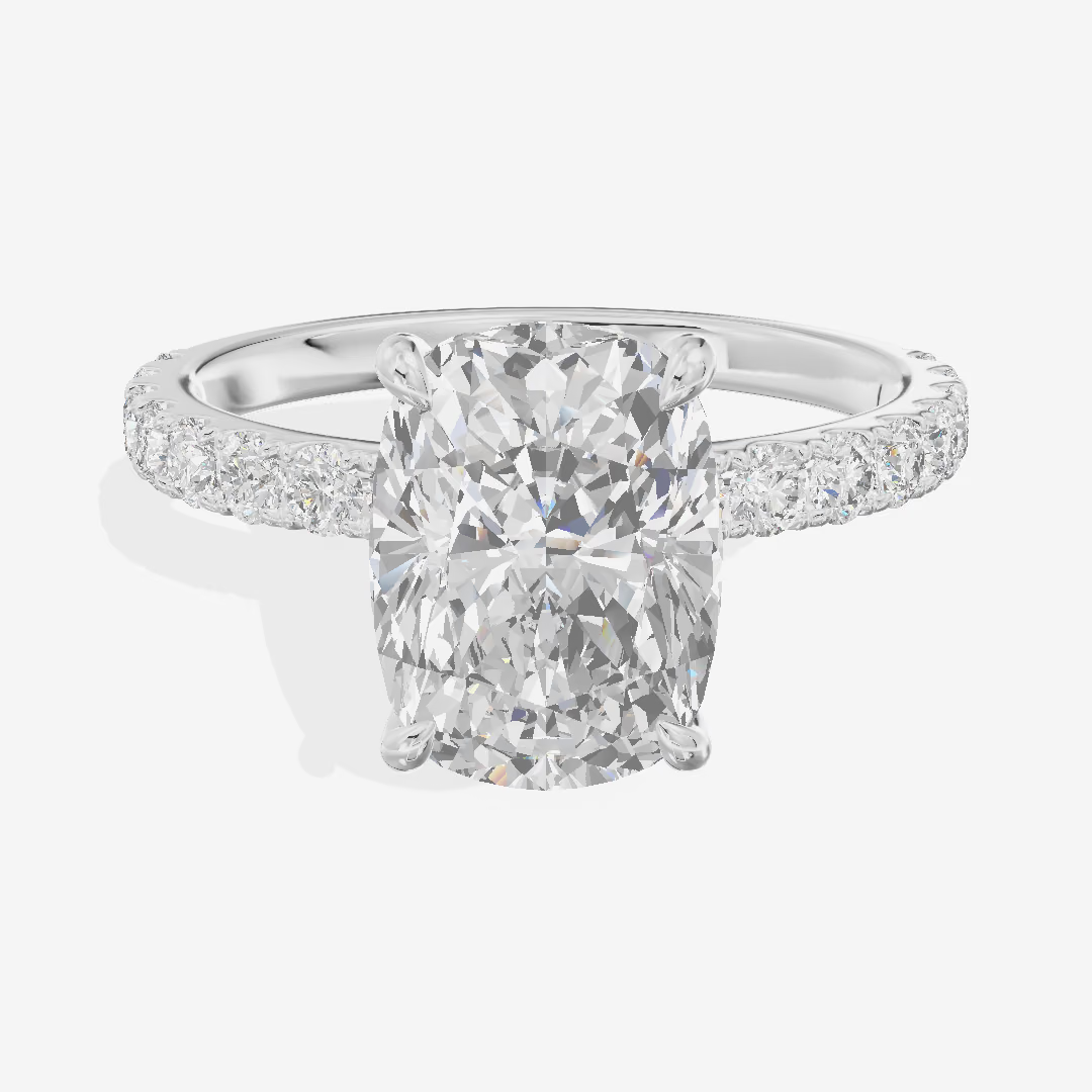 Pavé Cushion Solitaire Engagement Ring (2.04 ct. tw.) in 18K White Gold
