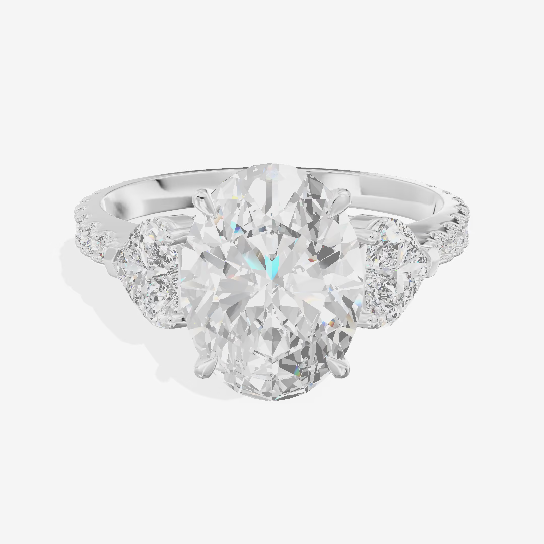 Three Stone Pavé Oval Engagement Ring (3.06 ct. tw.) in 18K White Gold
