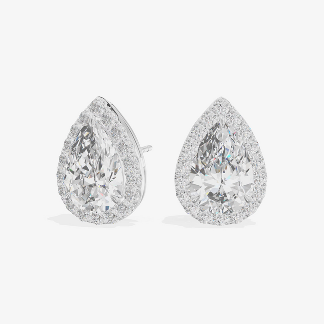 Pavé Halo Pear Stud Earrings (1.06 ct. tw.) in 18K White Gold
