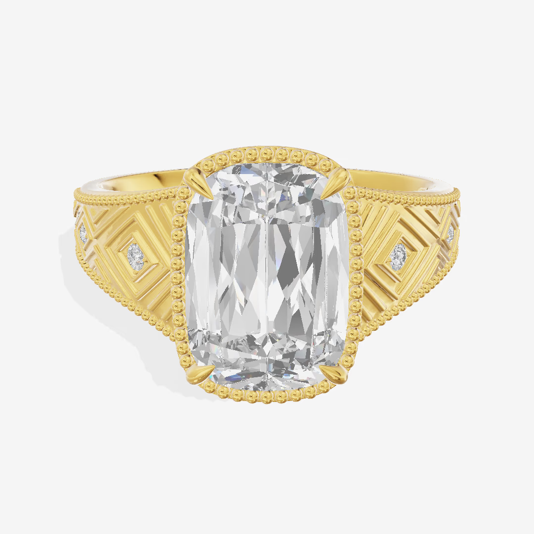 Art Deco Engraved Old Mine Engagement Ring (4.09 ct. tw.) in 18K Yellow Gold