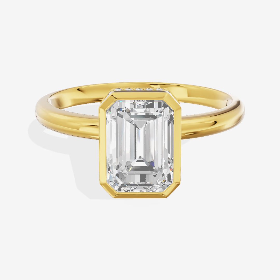 East-West Bezel Emerald Hidden Halo Engagement Ring (3.06 ct. tw.) in 14K Yellow Gold