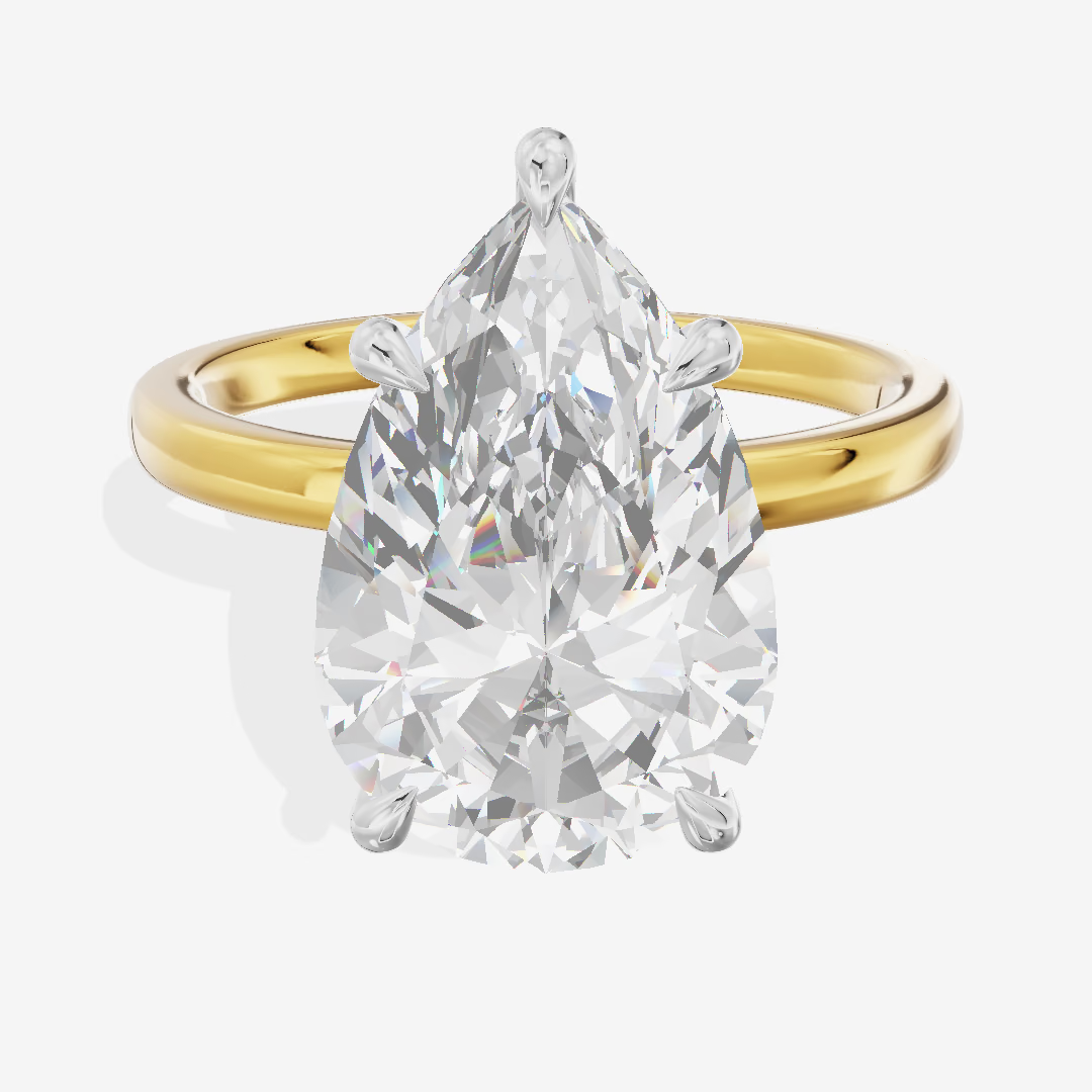 Two Tone Cathedral Pear Solitaire Engagement Ring