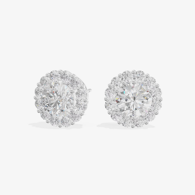 Pavé Halo Round Stud Earrings (1.02 ct. tw.) in 18K White Gold