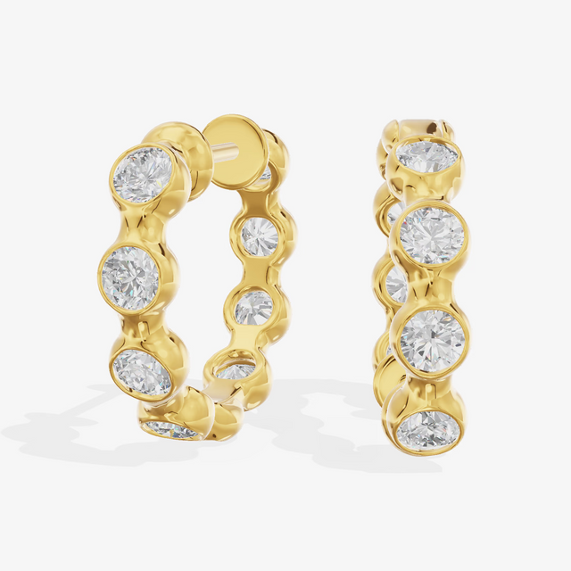 Bezel Graduated Hoop Earrings (7/8 ct. tw.) in 18K Yellow Gold