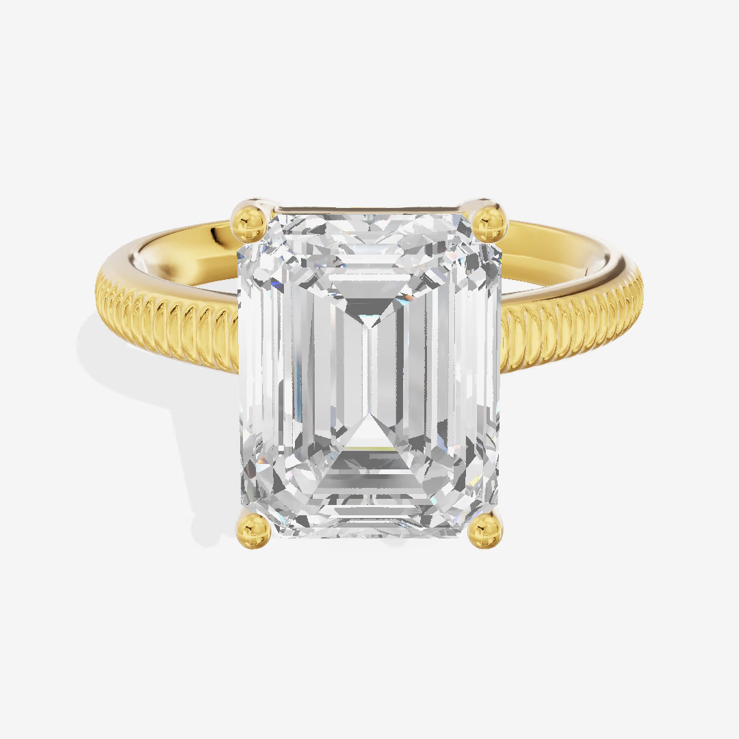 Fluted Band Emerald Solitaire Engagement Ring (3.93 ct.) in 18K Yellow Gold