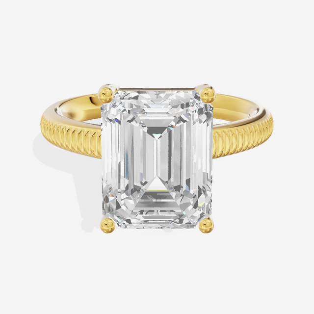 Fluted Band Emerald Solitaire Engagement Ring (3.93 ct.) in 18K Yellow Gold