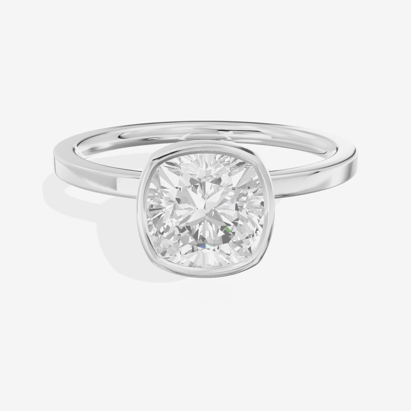 One of One Classic 1.5mm Cushion Bezel Engagement Ring in 14K White Gold