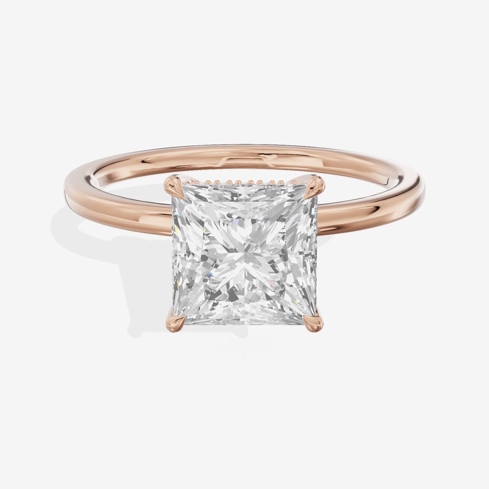Tender Aimora Princess Engagement Ring with Hidden Halos (1/20 ct. tw.) in 14K Rose Gold