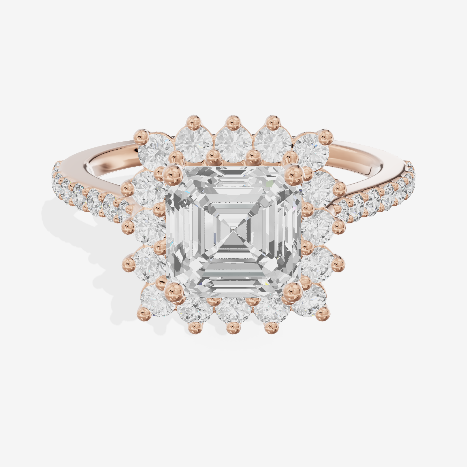 Sincere Halo Asscher Engagement Ring (1/15 ct. tw.) in 14K Rose Gold