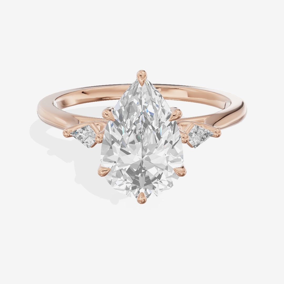 Petite Sincere Three Stone Pear Engagement Ring (1/15 ct. tw.) in 18K Rose Gold