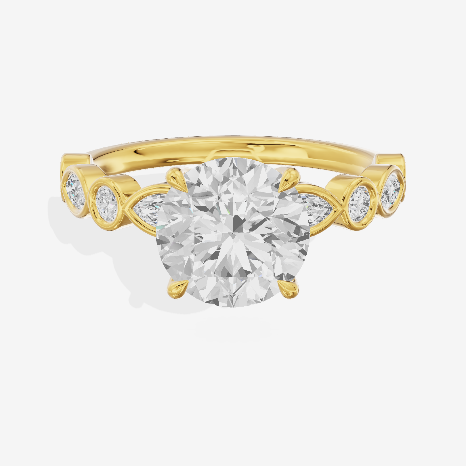 Crowned Maia Round Engagement Ring with Side Stones (1/3 ct. tw.) in 18K Yellow Gold