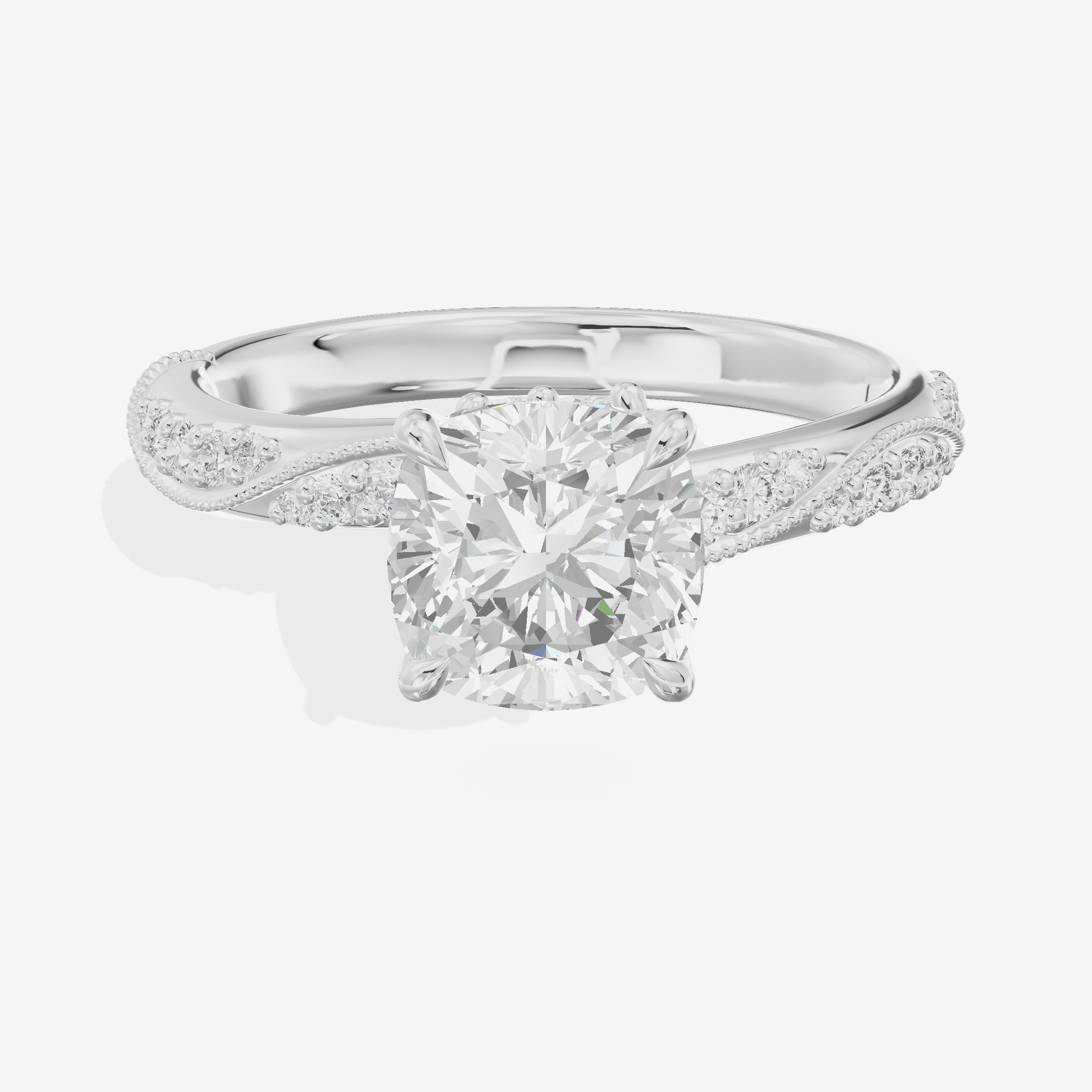 Classic Halcyon Cushion Engagement Ring with Side Stones (1/4 ct. tw.) in 14K White Gold