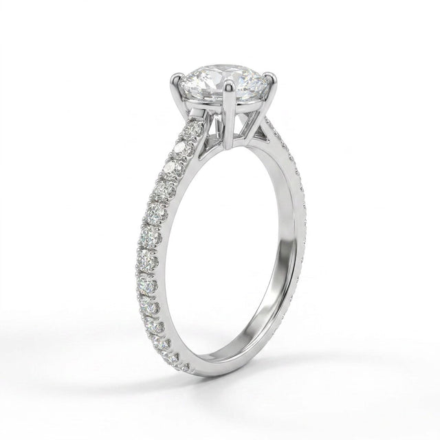 Cathedral Solitaire Pavé Round Engagement Ring (1.03 ct. tw.) in 18K White Gold