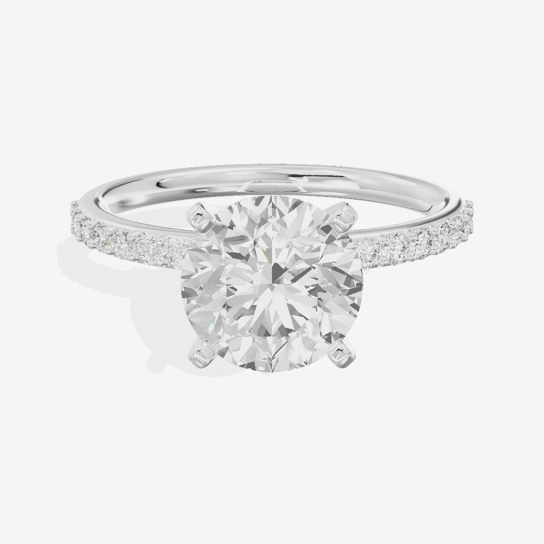 One of One Petite Round Engagement Ring with Side Stones (1/4 ct. tw.) in 14K White Gold
