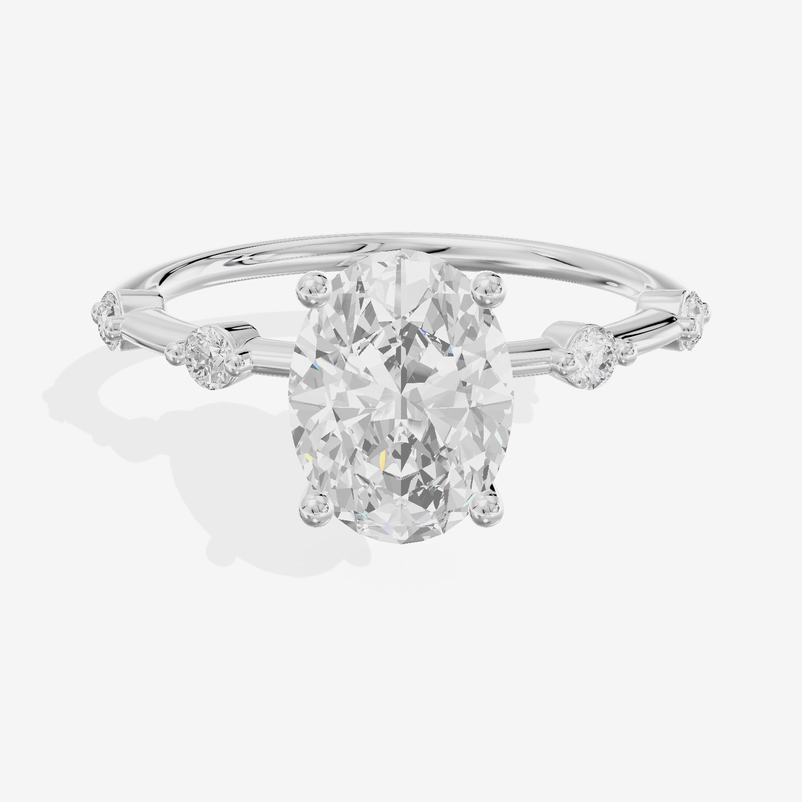 Bowed Heartline Oval Engagement Ring with Side Stones (1/10 ct. tw.) in Platinum