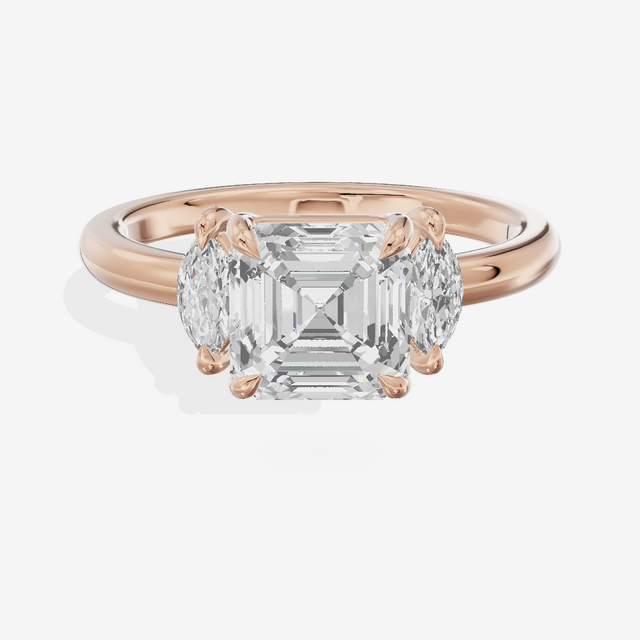 Classic Sincere Three Stone Asscher Engagement Ring (1/3 ct. tw.) in 18K Rose Gold