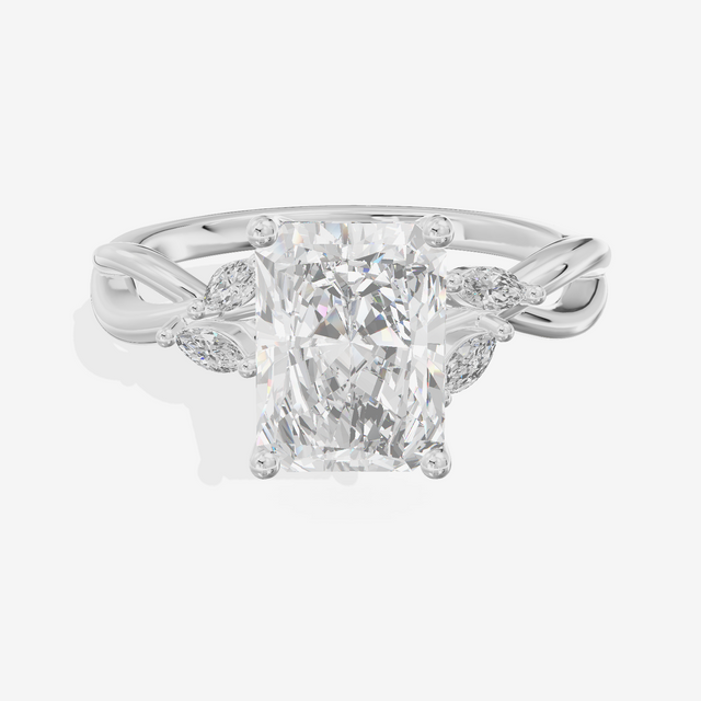 Vowsae Pavé Radiant Engagement Ring with Side Stones (1/8 ct. tw.) in 14K White Gold
