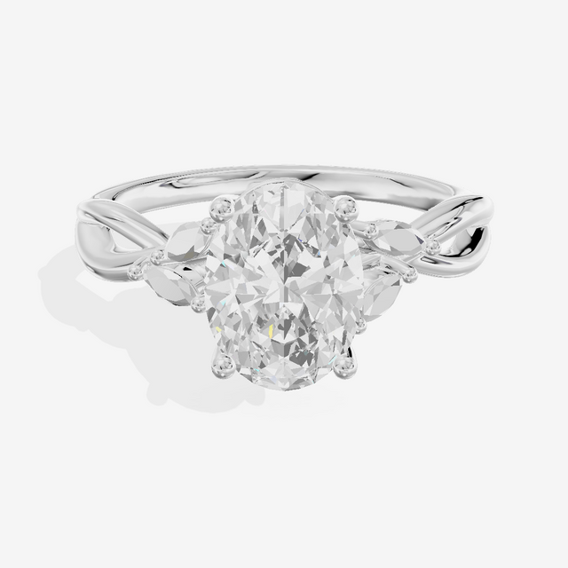 Modern Sincere Oval Engagement Ring with Side Stones in Platinum