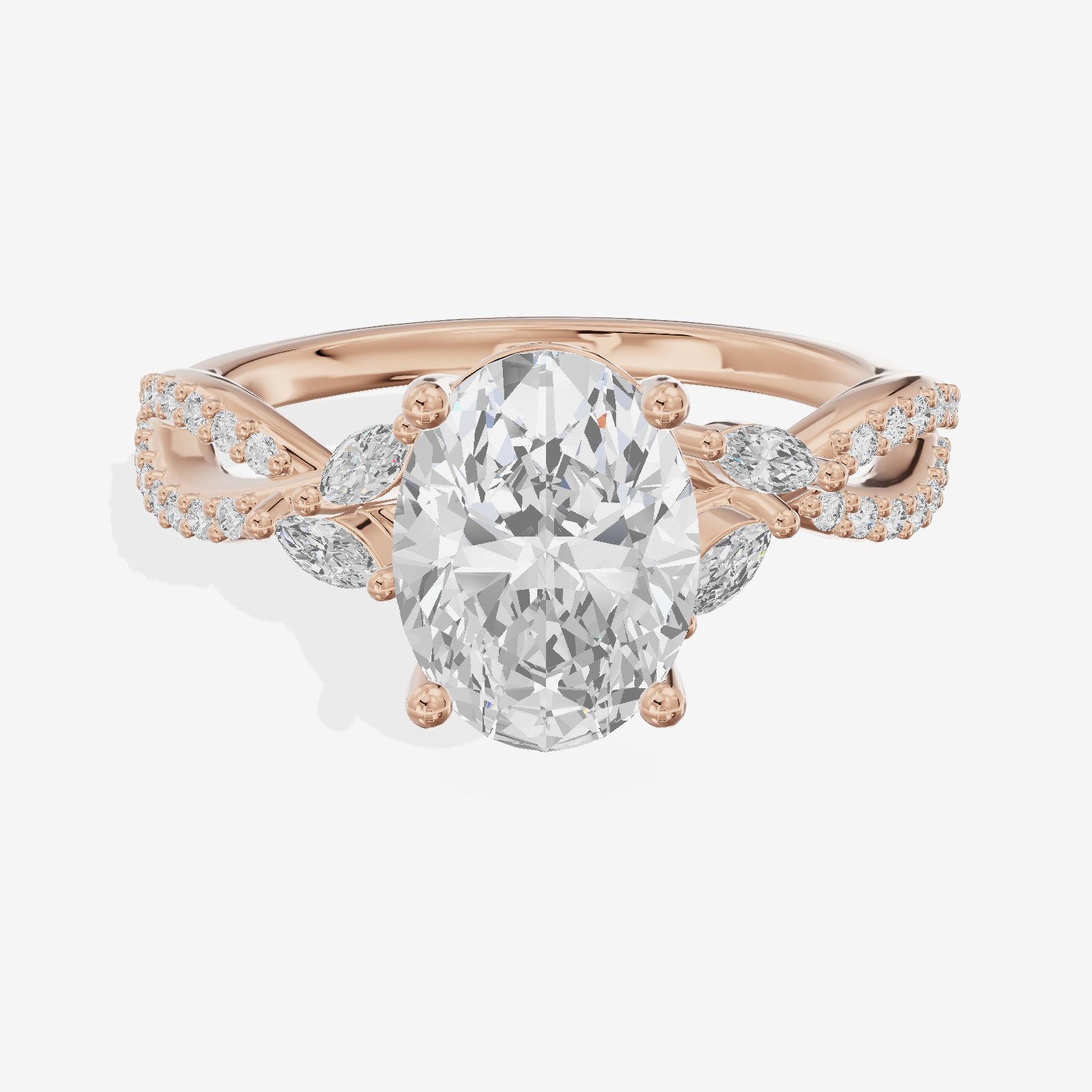 Luxe Lumera Oval Engagement Ring with Side Stones (1/4 ct. tw.) in 18K Rose Gold