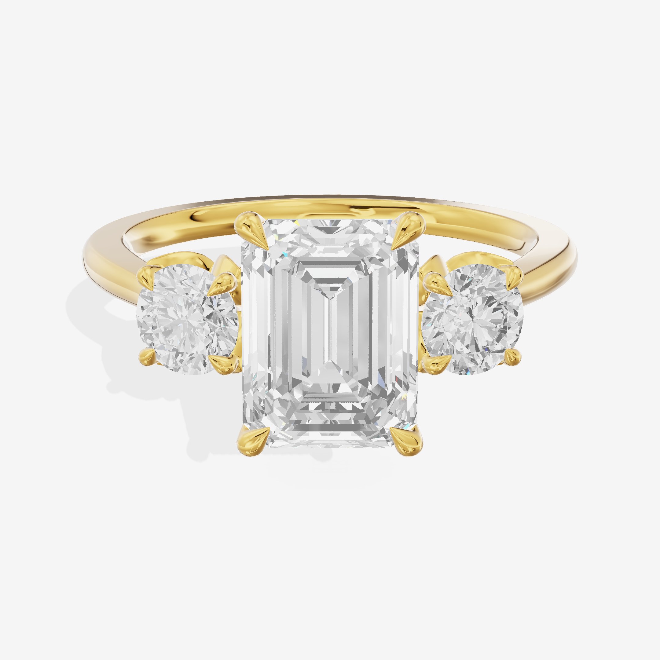 Modern Sincere Three Stone Emerald Engagement Ring (1/2 ct. tw.) in 18K Yellow Gold