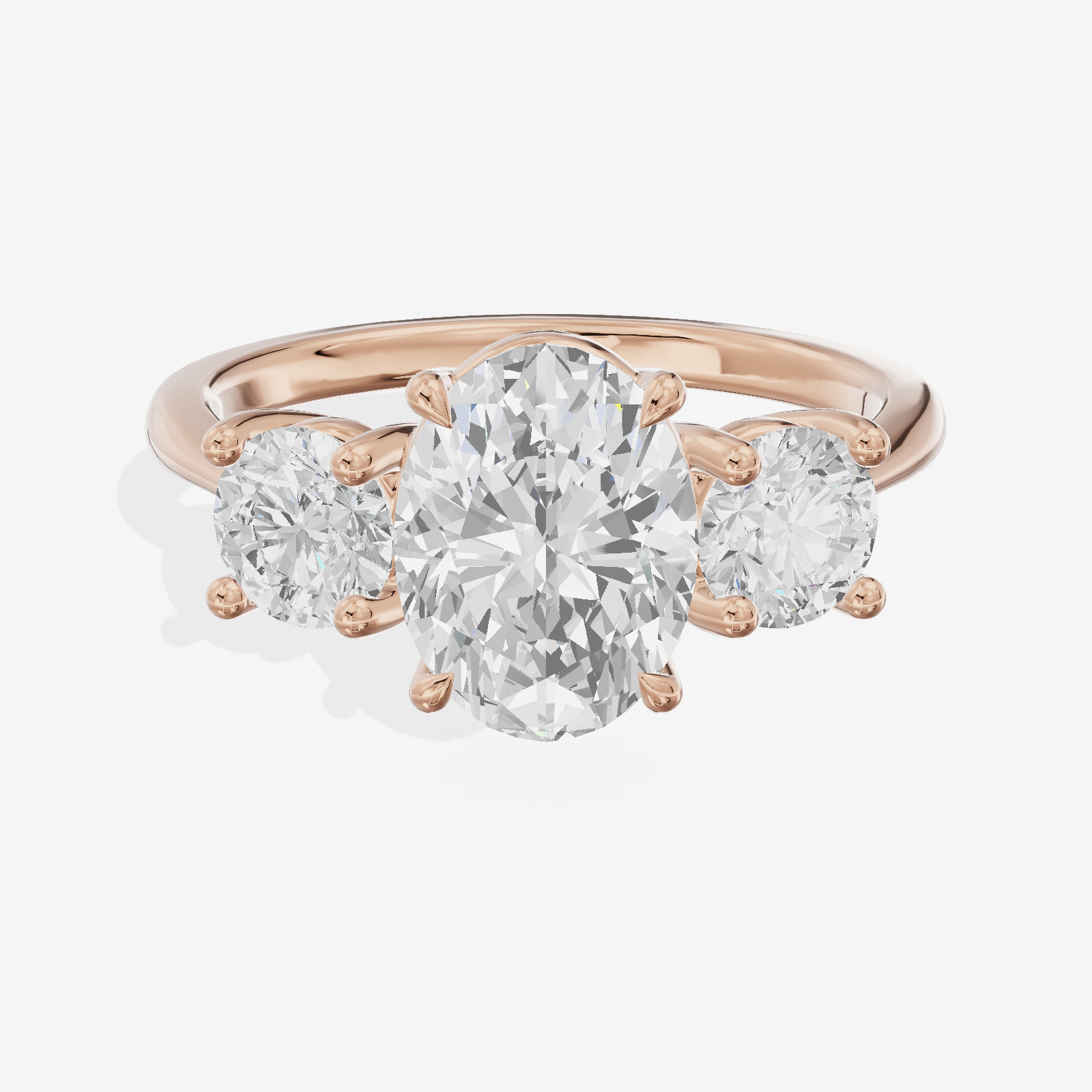 Luxe Trueheart Three Stone Oval Engagement Ring (2/3 ct. tw.) in 18K Rose Gold
