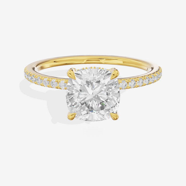 Bowed Sincere Cushion Engagement Ring with Side Stones (1/4 ct. tw.) in 14K Yellow Gold