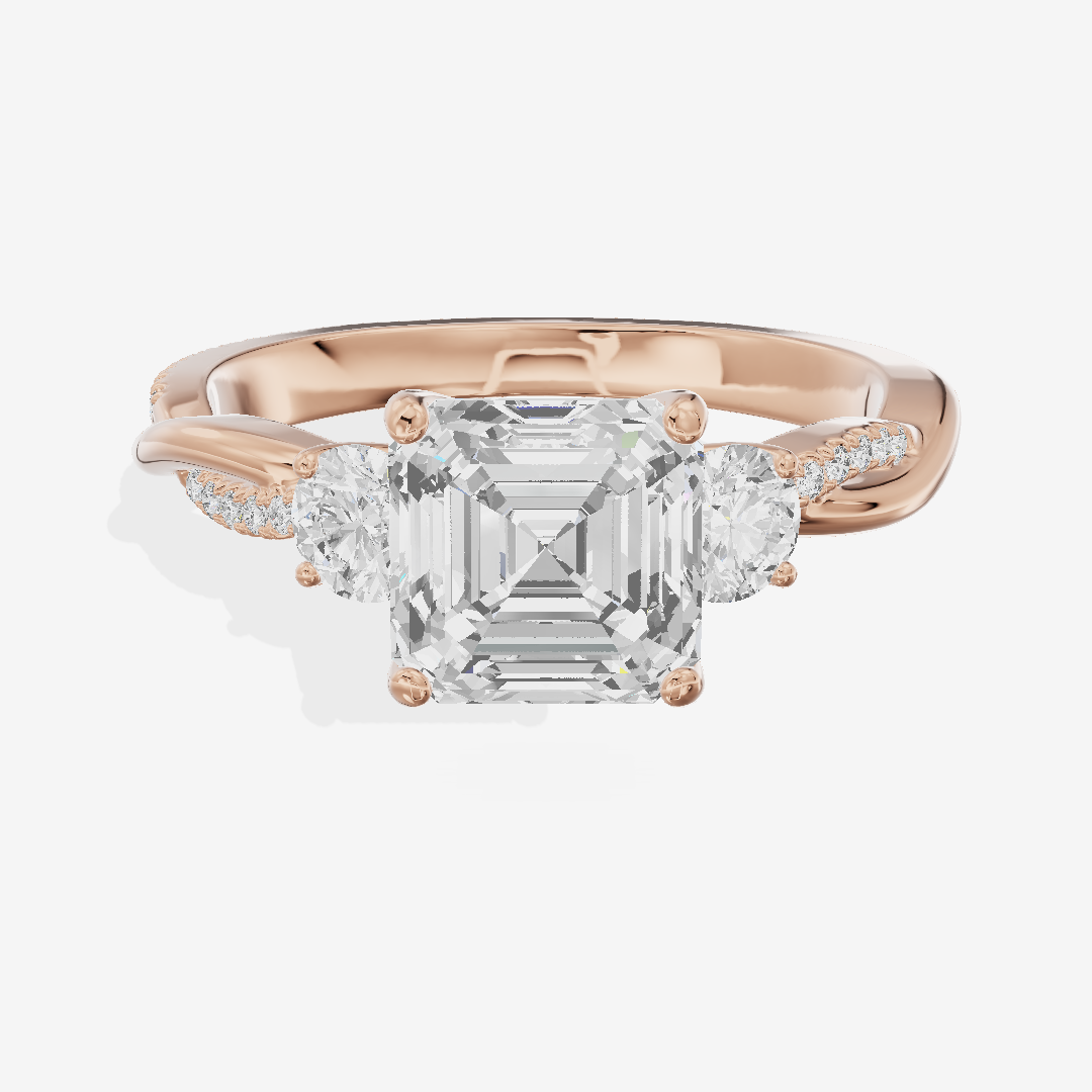 Petite Promezza Three Stone Asscher Engagement Ring (2/5 ct. tw.) in 18K Rose Gold