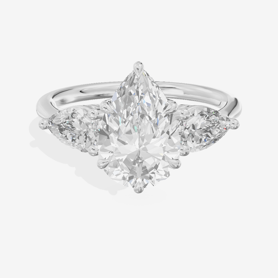 Luxe Adorae Three Stone Pear Engagement Ring (3/4 ct. tw.) in 14K White Gold