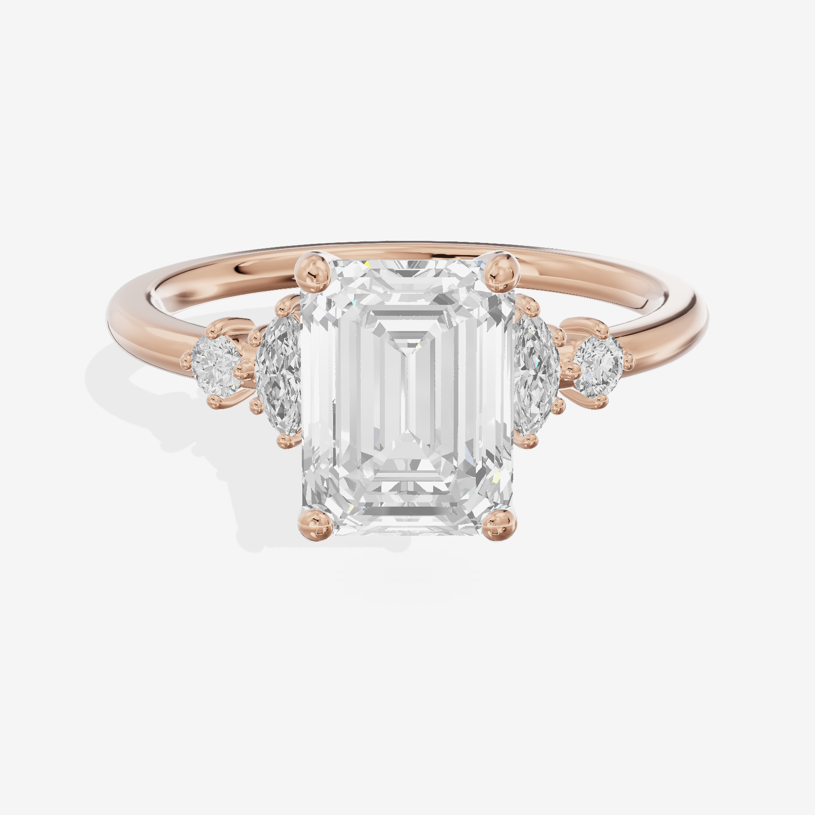 Petite Heartline Emerald Engagement Ring with Side Stones (1/5 ct. tw.) in 14K Rose Gold
