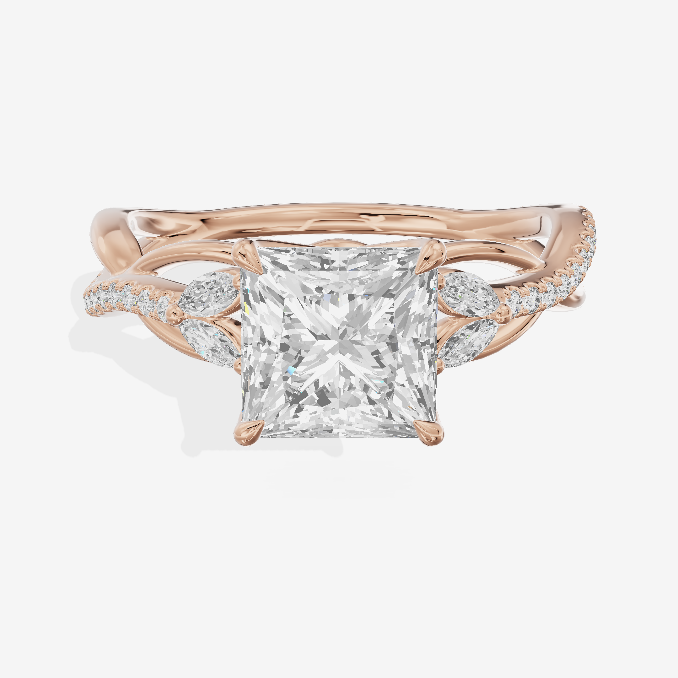Lustrous Vowsae Princess Engagement Ring with Side Stones (1/5 ct. tw.) in 14K Rose Gold