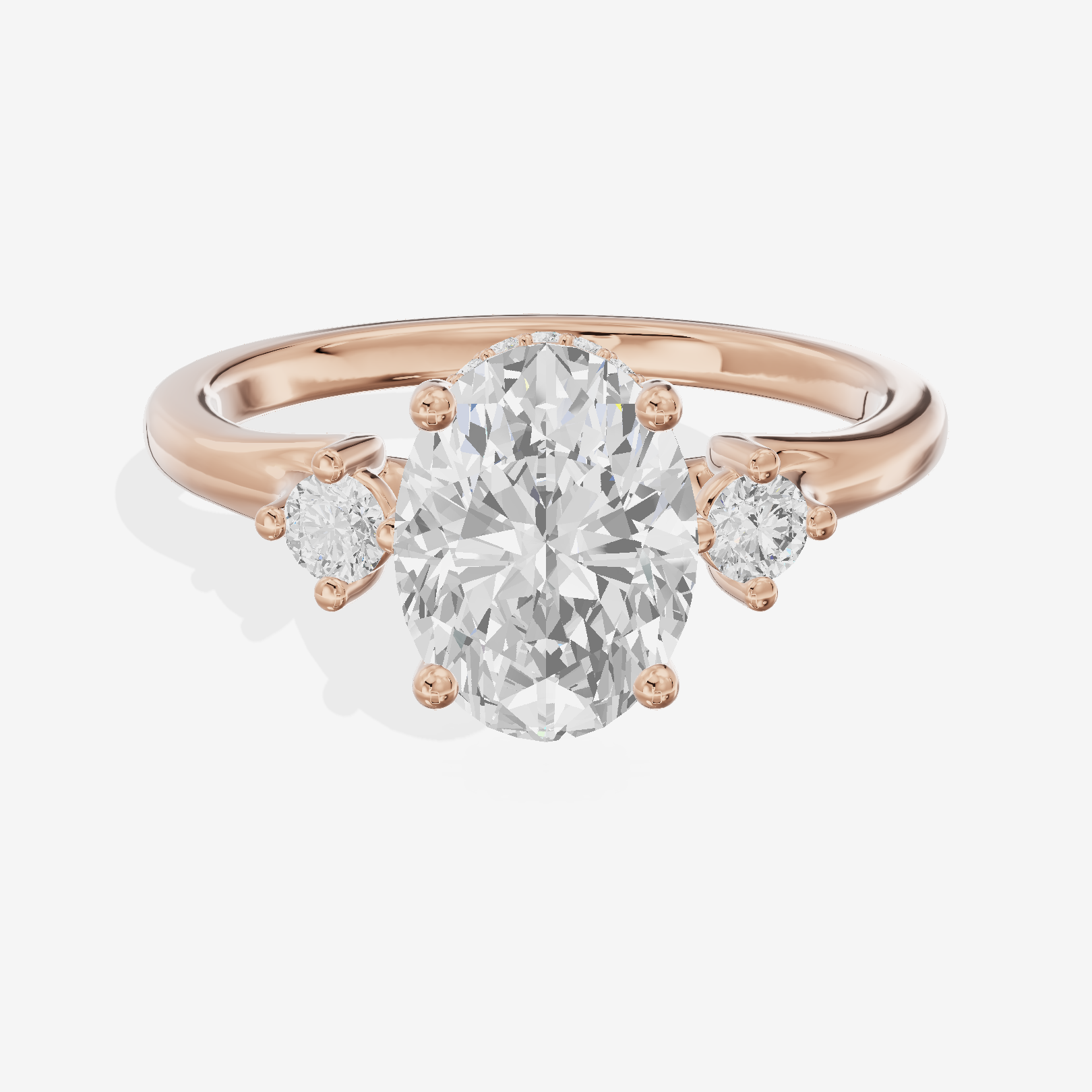 Sincere Three Stone Oval Engagement Ring (1/6 ct. tw.) in 18K Rose Gold