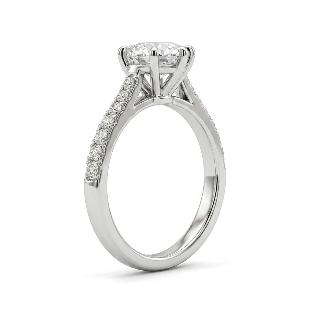 Cathedral Solitaire Pavé Round Engagement Ring (1.53 ct. tw.) in 18K White Gold
