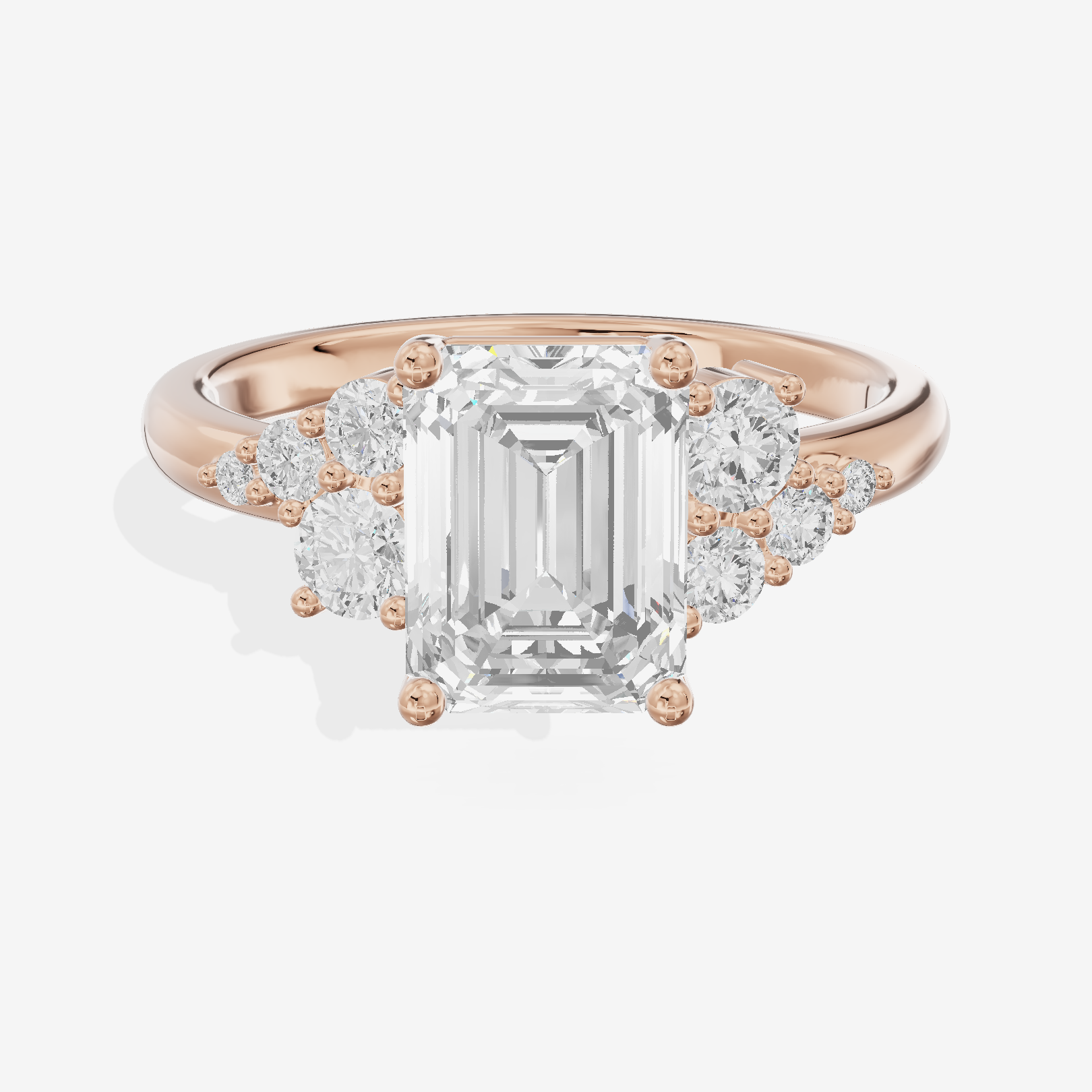 Modern Tender Emerald Engagement Ring with Side Stones (1/3 ct. tw.) in 14K Rose Gold