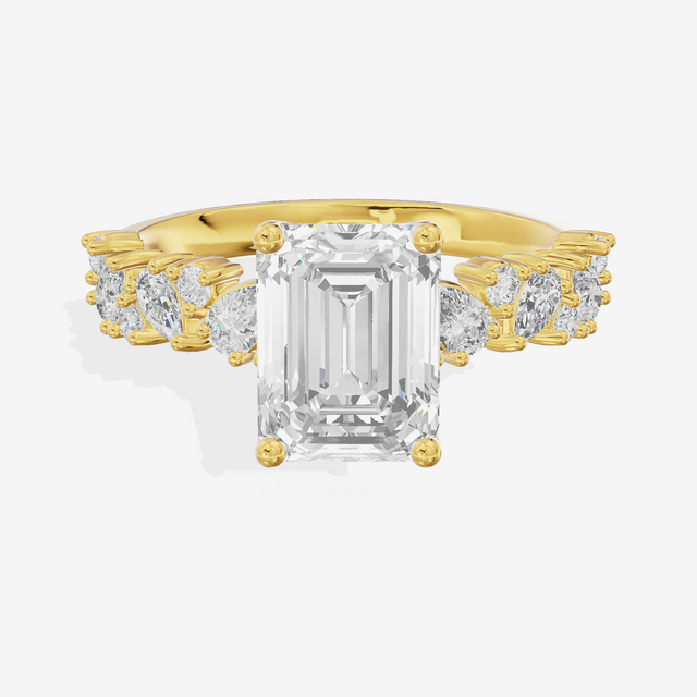 Bowed Vowsae Emerald Engagement Ring with Side Stones (2/5 ct. tw.) in 14K Yellow Gold