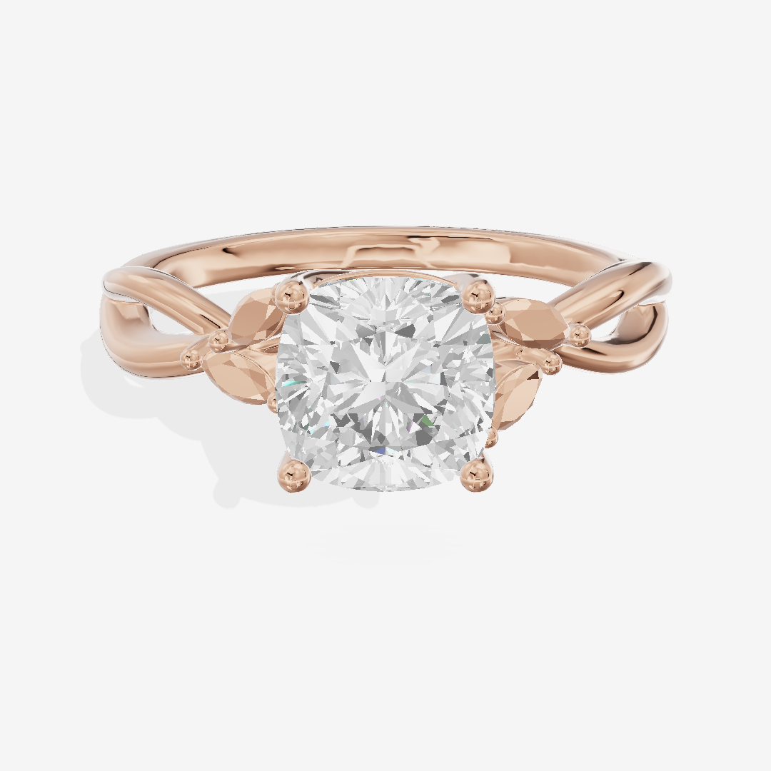 Modern Sincere Cushion Engagement Ring with Side Stones in 18K Rose Gold