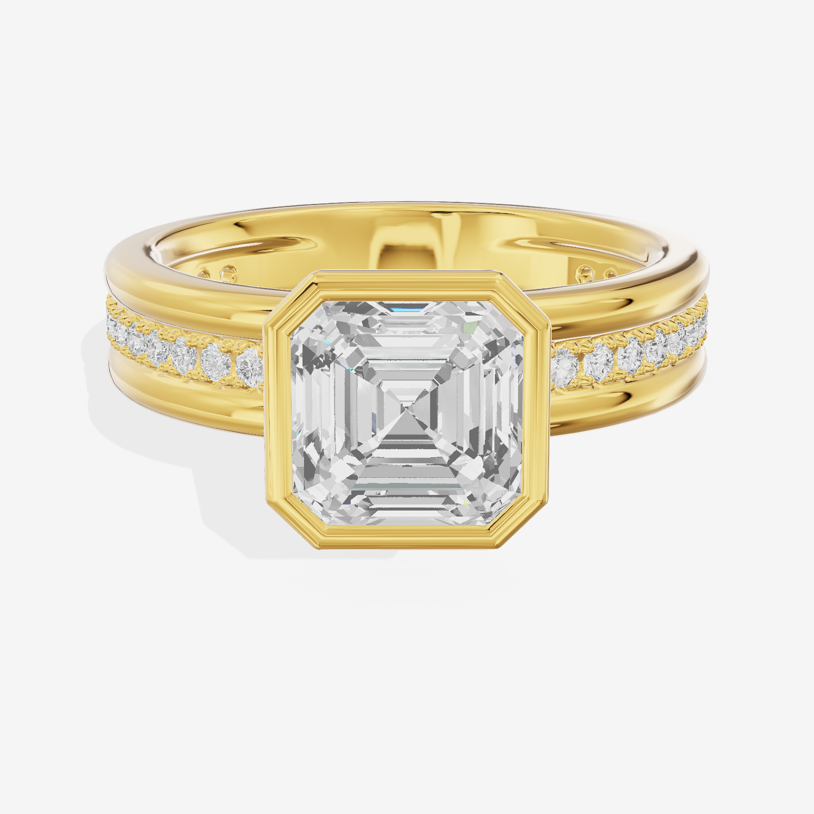 Belovae Bezel Asscher Engagement Ring with Side Stones (1/4 ct. tw.) in 14K Yellow Gold