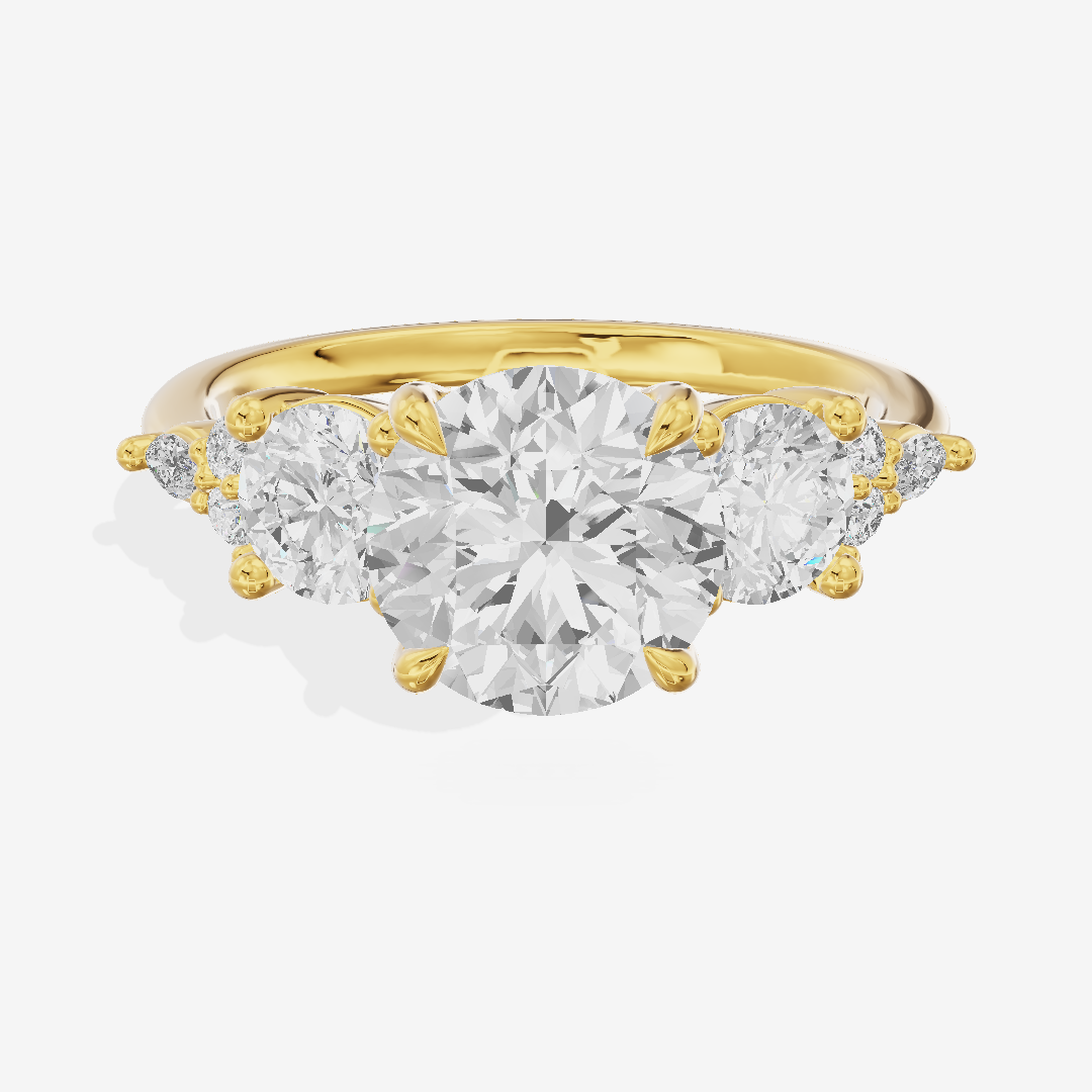 Luxe Halcyon Three Stone Round Engagement Ring (3/4 ct. tw.) in 18K Yellow Gold