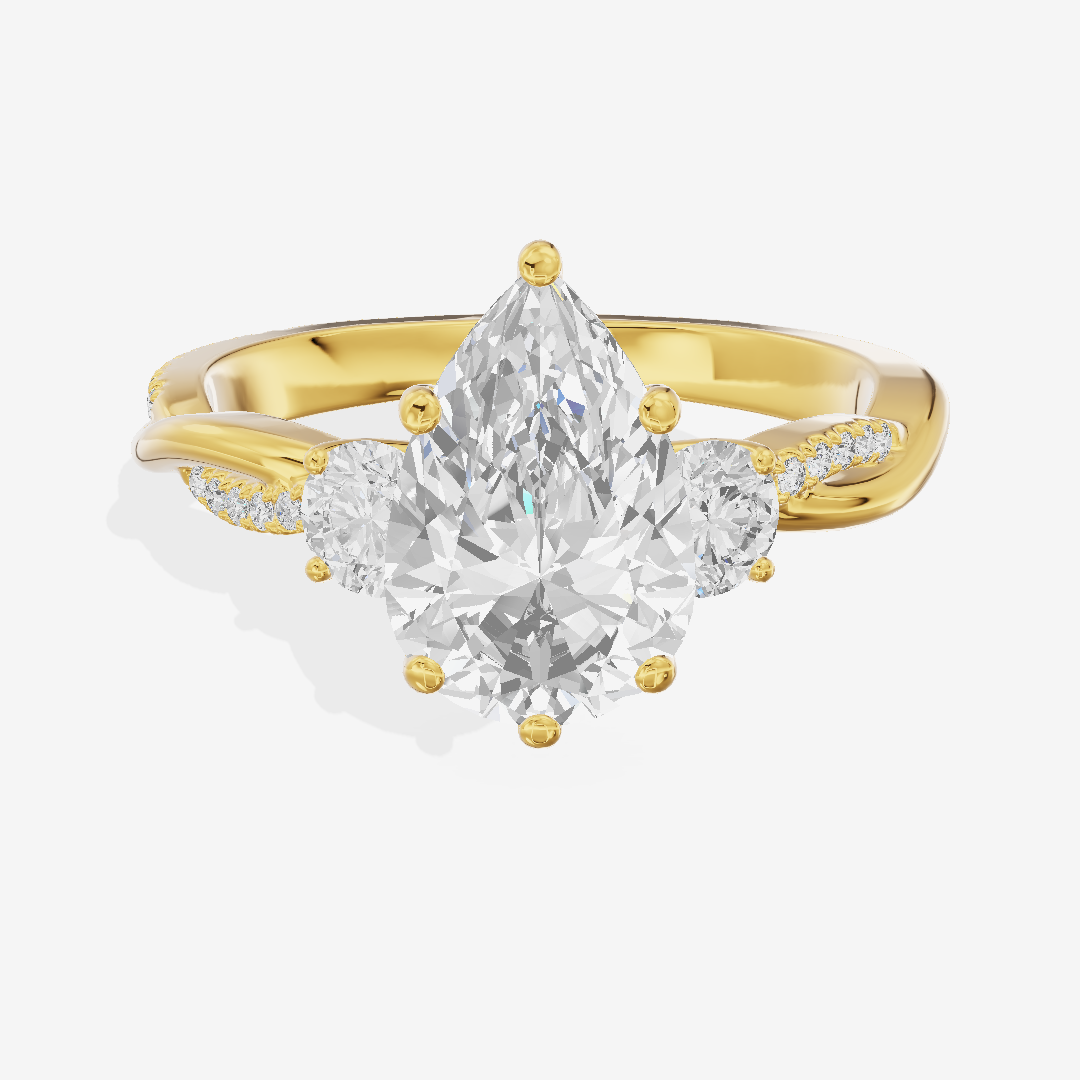Petite Promezza Three Stone Pear Engagement Ring (2/5 ct. tw.) in 18K Yellow Gold