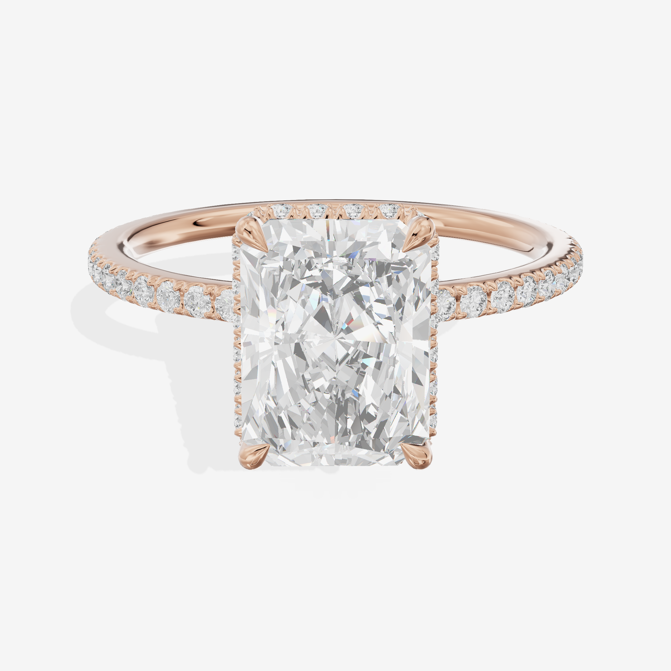 Crowned Whisper Radiant Hidden Halo Engagement Ring in 18K Rose Gold