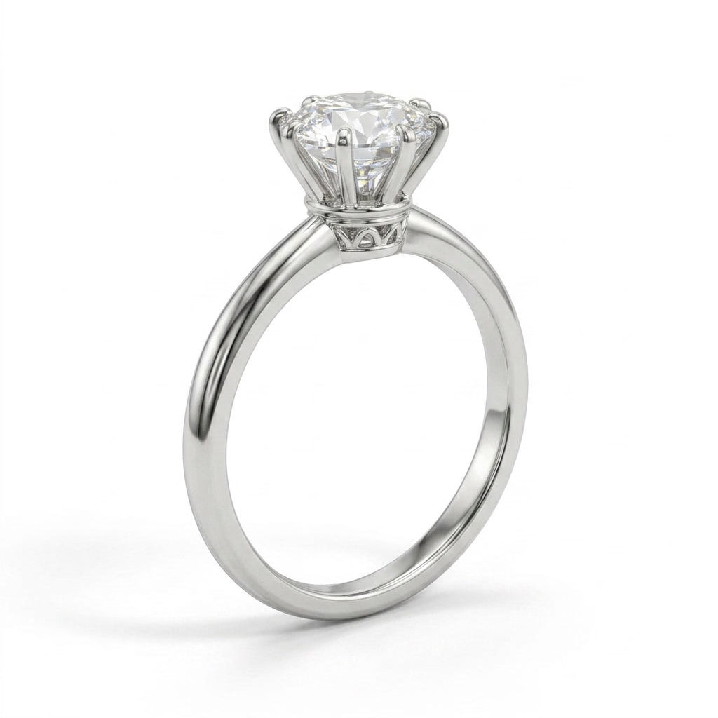 Tall Cathedral Solitaire Round Engagement Ring (1.09 ct. tw.) in 18K White Gold
