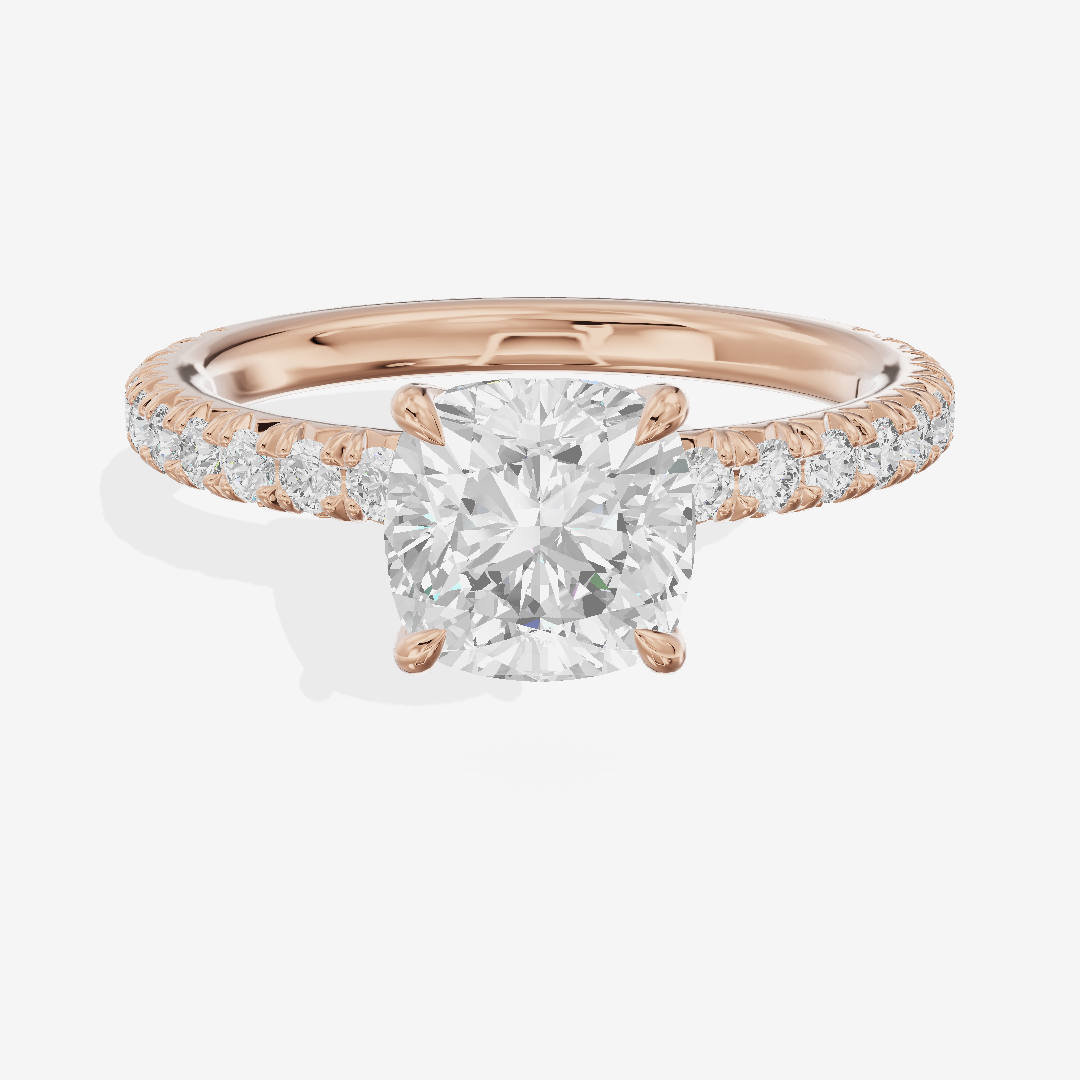 Tender Whisper Cushion Engagement Ring with Side Stones (1/6 ct. tw.) in 18K Rose Gold