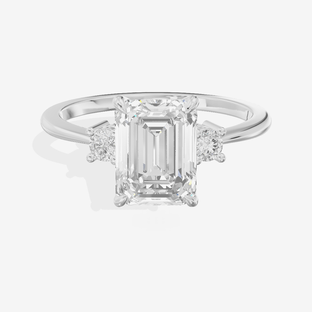 Eternal Aimora Emerald Three Stone Engagement Ring (1/10 ct. tw.) in 18K White Gold